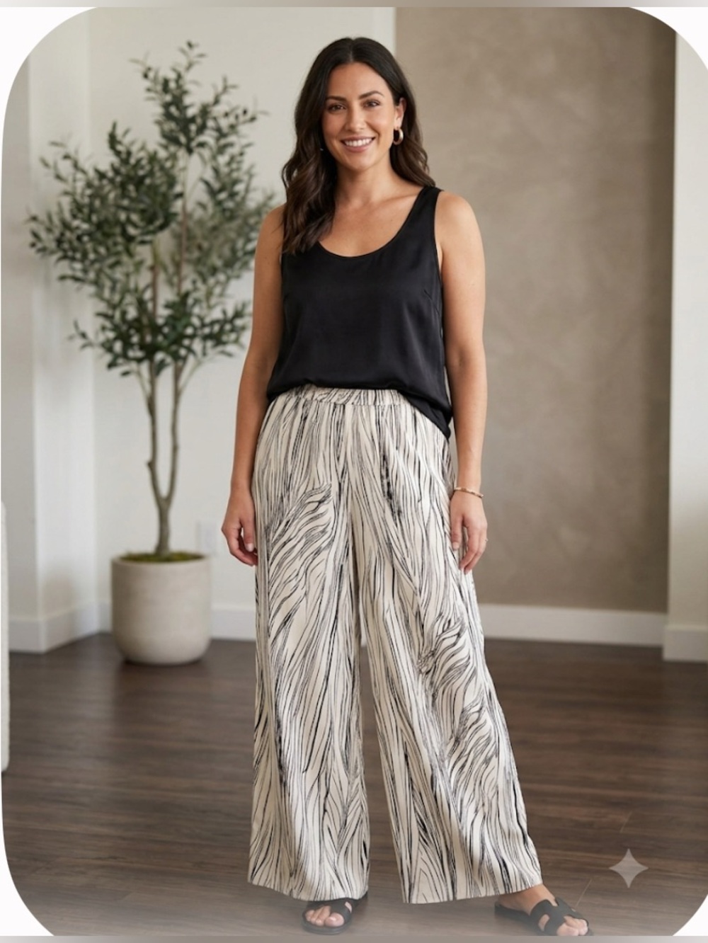 Women’s Abstract Line Art Wide-Leg Trousers / Palazzo Pants Size M